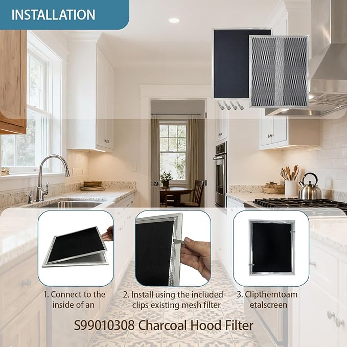 S99010308 WB02X10707 Range Hood Charcoal Filter Compatible with Broan Nu-Tone BPSF30 QS WS And GE WB02X10707 S-ears NON-Ducted Carbon Replacement Filters Range Hood Filter Size 10.8" X 13.3" 2 Pack
