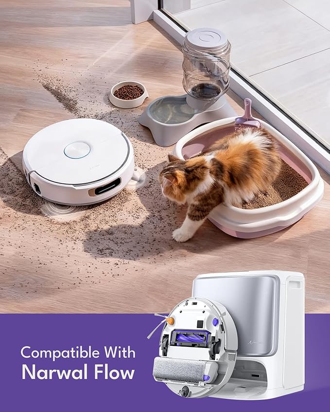 21 Pcs Replacement Parts for Narwal Flow Robot Vacuum Cleaner: 1 Main Brush, 4 Side Brushes, 4 HEPA Filters, 6 Dust Bags, 2 Track Mop Pads, 1 Cleaning Brush