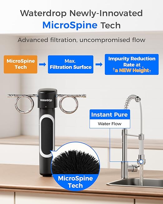 Waterdrop 15UA-PF Under Sink Water Filter, Reduce 80+ Impurities, 𝟗𝟗.𝟗% 𝐏𝐅𝐎𝐀, 𝟗𝟗.𝟖% 𝐏𝐅𝐎𝐒, 96% Chloramine, Fluoride, VOCs, Chloroform, Direct Connect to Kitchen Faucet (Filter: RF15-PF)