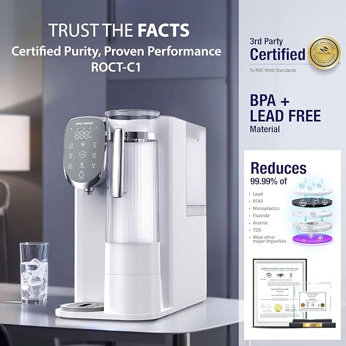 Countertop Reverse Osmosis Water Filter, Chills Purified Water 40°F, 6 Stage w/UV RO Filtration System, Removable Water Pitcher, Removes 1K+ Impurities NSF 372 & 58, Large Capacity & Quick Dispense