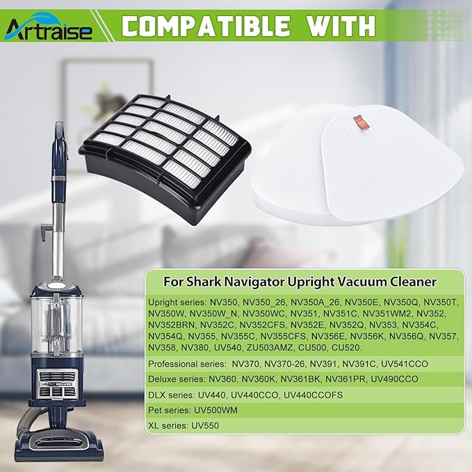 Artraise 1+3 Pack Filters for Shark Vacuum Filter Replacement, fit Navigator Lift Away NV350 NV351 NV352 NV355 NV356E NV360 NV370 UV440 UV490 UV540 CU500 Cleaner, Compare to Parts XFF350 & XHF350