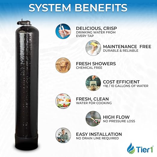 Tier1 Whole House Chlorine Filter | 450,000 Gallon Capacity | Pre-Filled Carbon Tank with 1 Cubic feet of Premium Acid-Washed Granular Activated Carbon | Home Water Filtration System