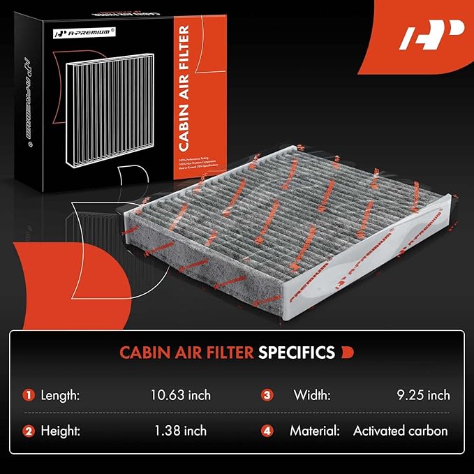 A-Premium Cabin Air Filter with Activated Carbon Compatible with Hyundai, Kia & Genesis Vehicles - Santa Fe, Genesis, Telluride, Stinger, G80, G70, Equus, G90, K900, GV80 - Replace# 97133-3M000