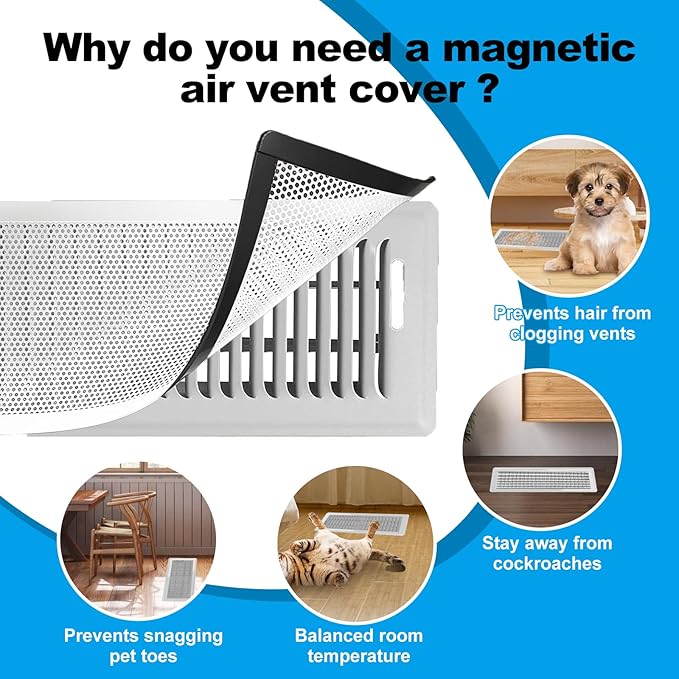 6 PCS White Magnetic Vent Covers-4x12 Magnetic Air Vent Covers with Mesh Screen for Floor/Wall/Ceiling Registers-Easy to Install, Secure Fit, Durable Design-White