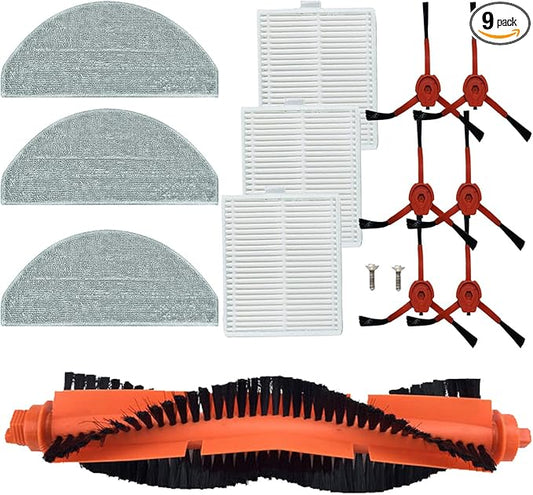 Brush Filter Mop kit Replacement Parts for BPMIO B20 plus Robot Vacuum Accessories 1 Main Brush 6 Side Brush 6 HEPA Filter 3 Mop Pad