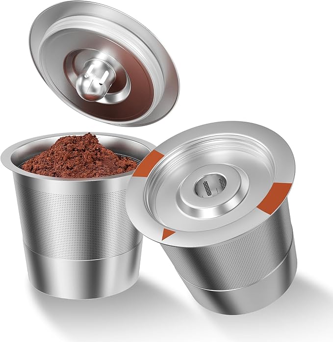 Reusable K Cups Coffee Pods for Keurig: Full Stainless Steel Refillable K Cups Coffee Filter Compatible 1.0 and 2.0 Coffee Makers-brewers (2Pack)
