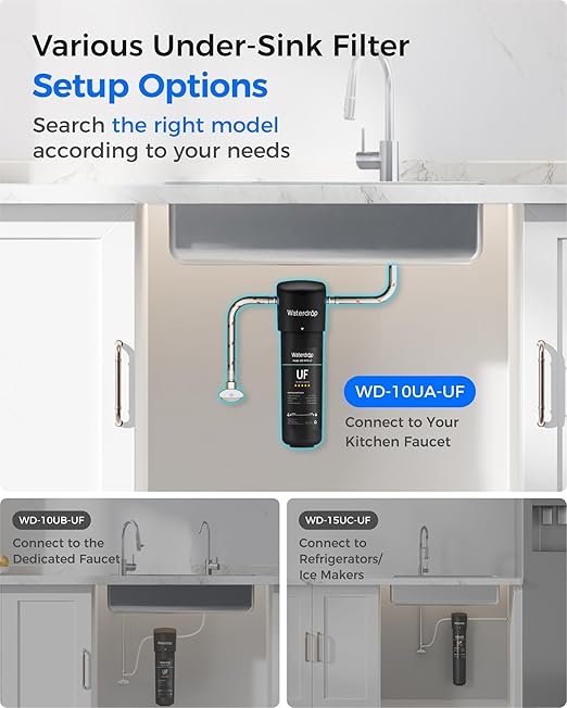 Waterdrop 10UA-UF 0.01 μm Ultra Filtration Under Sink Water Filter System, 1 Year, Reduces Lead, Chlorine, Bad Taste & Odor, Direct Connect to Kitchen Faucet, USA Tech