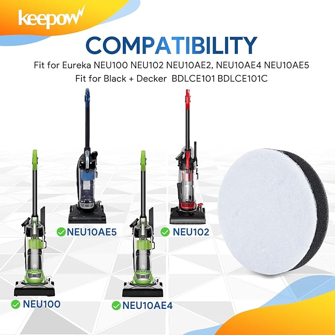 KEEPOW 2 Pack NEU100 Vacuum Filters for Eureka Airspeed Compact Bagless Upright Vacuum Cleaner NEU100, NEU10AE4, NEU10AE5, NEU10AE2, NEU102 Series, Part #E0106