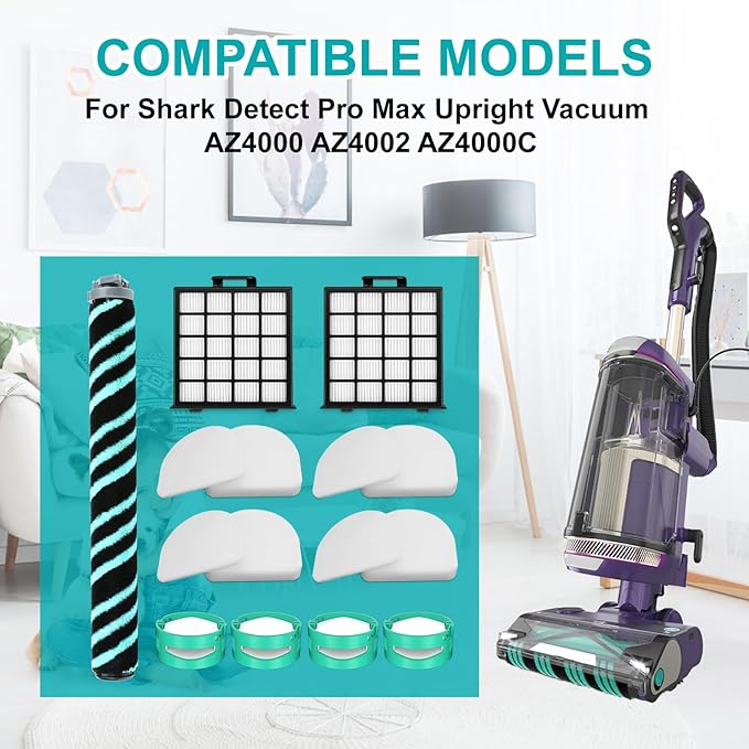 AZ4002 Replacement filter for Shark Detect Pro Max Upright Vacuum AZ4000 AZ4002 AZ4000C - 1 PACK Brush Roller + 2 PACK HEPA Filters+ 4 PACK Foam & Felt Filters