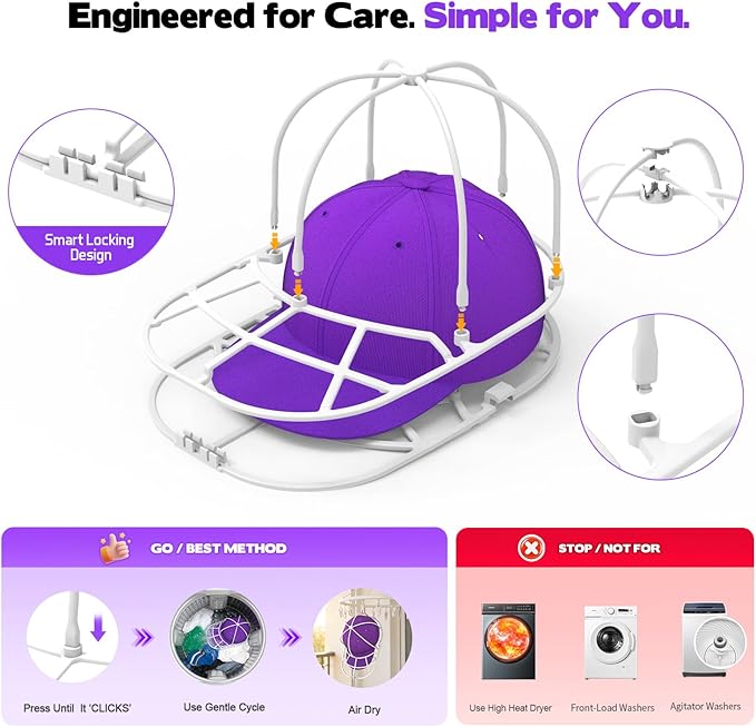Hat Washer Cage for Washing Machine – Baseball Cap Cleaner Rack for Washer & Dishwasher, Structured Cap Shaper & Protector for Hats – 3 Packs (Assembly Required)