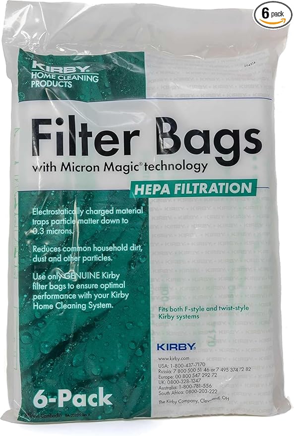 Kirby 204814 Micron Magic HEPA Filter Plus Bags, 6, White Vacuum Bags