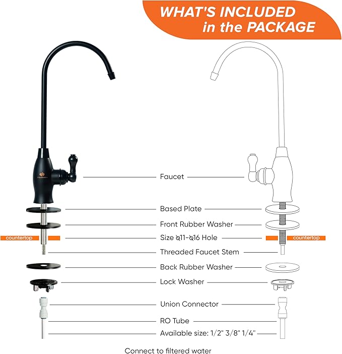 Aquaboon Black RO Faucet Stainless Steel Drinking Water Faucet for Kitchen Sink Non Air Gap Single Knob Beverage Faucet