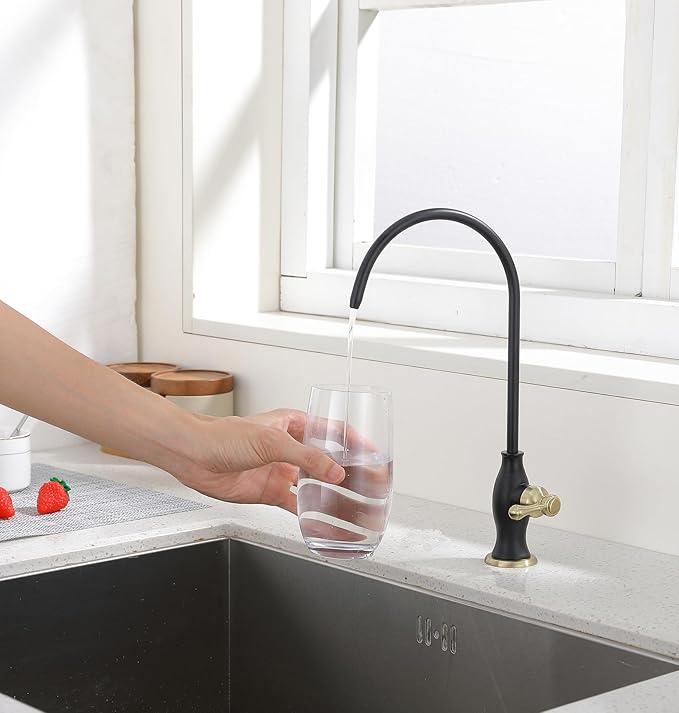 Delle Rosa Drinking Water Faucet, Stainless Steel Kitchen Water Filter Faucet, Commercial Water Filtration Faucet for Under Sink Water Filter System Black& Gold,Non-Air Gap