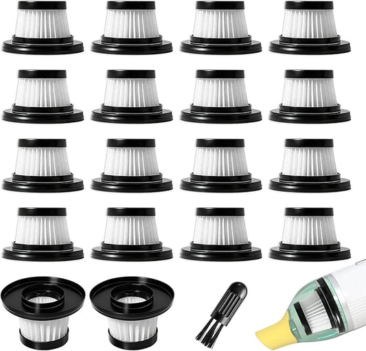 18 Pcs HEPA Vacuum Filters Compatible with Compact Cordless Vacuum Cleaner as Seen on TV, Washable Reusable Filters with Cleaning Brush (Black)