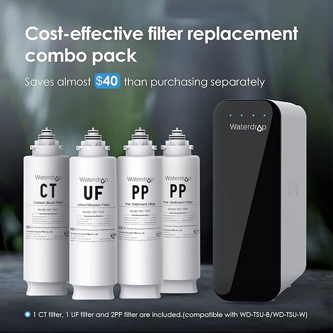 Waterdrop 2TSPP, TSUF, TSCT Under Sink Water Filter, Replacement for Waterdrop TSU Ultra-Filtration Under Sink Water Filter System