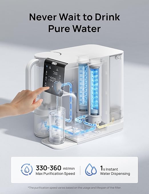 DREO Reverse Osmosis Water Filter Countertop, 7-Stage RO Water Filtration System, Installation-Free, Reduce TDS, Water Filter Pitcher for Home, Kitchen, 3:1 Pure to Drain, WF511 Upgraded