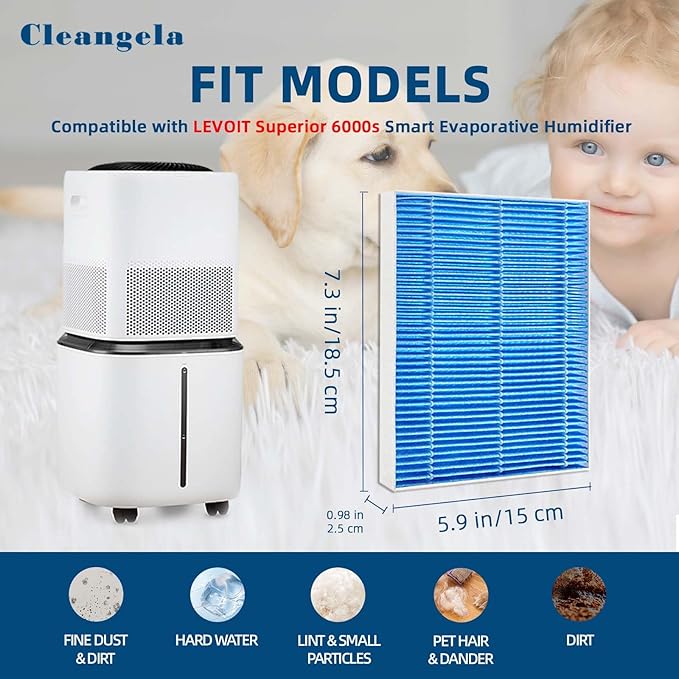 8 Pack 6000S Humidifier Filter Replacement Compatible with LEVOIT Superior 6000S Smart Evaporative Humidifier, for Large Particles and Minerals
