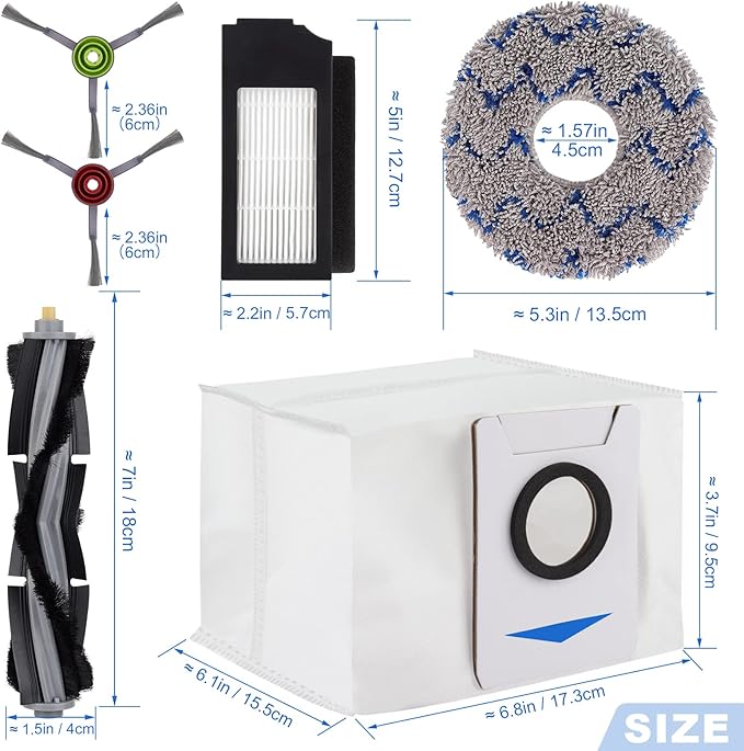 Replacement Parts for ECOVACS DEEBOT X1 OMNI Turbo T10 T20 Omni T20/T20 Max/T20 Pro Robot Vacuum Cleaner - Spare Accessories Kit Include 1 Main Brush 4 Side Brushes 4 Filter 4 Mop Pads 2 Dust bag