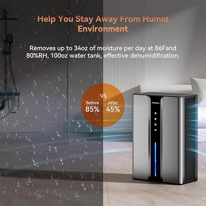 Home Dehumidifier with Drain Hose, (950 sq.ft) 95oz Quiet dehumidifier for Bathroom Bedroom, with Air Reusable Filter Indoor deshumidificador for Basement RV Closet