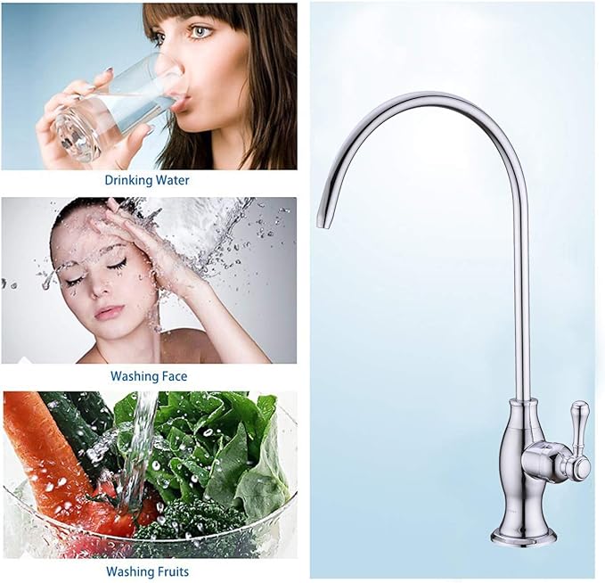 Delle Rosa Drinking Water Purifier Faucet, Commercial Water Filtration Faucets for Under Sink Water Filter System, Modern Stainless Steel Kitchen Bar Sink Drinking Water Faucet, Chrome,Non-Air Gap