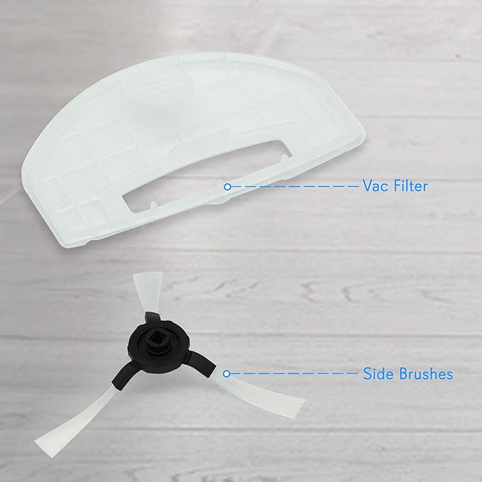 PURE CLEAN PUCRC25 and PUCRC26B Replacement Parts - (4) Rotating Side Brushes (2) Dustbin Filters - Robot Vacuum Cleaner Replacement Parts and Accessory Kit