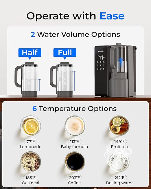 Waterdrop M1 Reverse Osmosis Water Filter Countertop, Hot Water Countertop Reverse Osmosis System, 7 Temperature Options, 6 Stage Purification, 3:1 Pure to Drain, No Installation, Gray