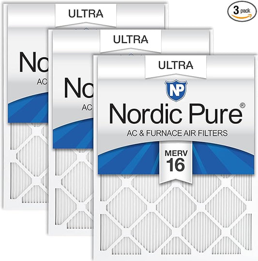 Nordic Pure 15x20x1 (Actual Size: 14 1/2 x 19 1/2 x 3/4) Pleated Ultra MERV 16 AC Furnace Air Filters–With 2.5X More Media for Allergy & Dust Relief, Max Efficiency & Low Airflow Resistance 3 Pack