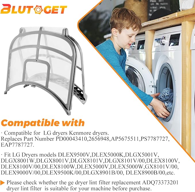 UPGRADED ADQ73373201 Dryer Lint Filter for LG Kenmore Dryer Lint Screen by Blutoget-Replace ADQ733732 PS7787727 DLEX9000V DLEX8000V DLEX8000W DLEX5000V DLEX5000W DLGX8001W,Vent Trap Cleaner Brush