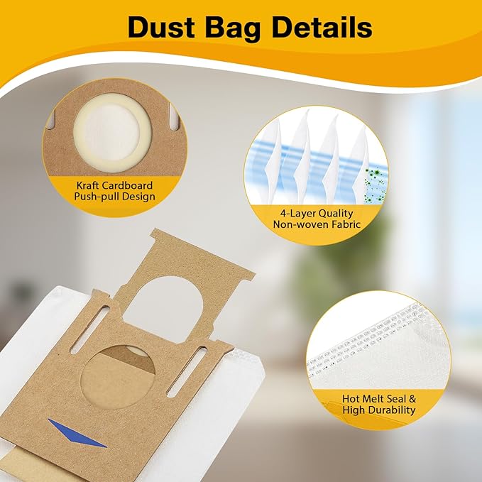 12 Pack Vacuum Dust Bags for Yeedi K781+ Vac Station, Disposable Dust Bag Fit for ECOVACS Deebot OZMO T8 AIVI T8 Max N8 Pro Plus N8Pro T9 AIVI T9PRO T9MAX DX93 DDX96 N10 Plus Vacuum Cleaner