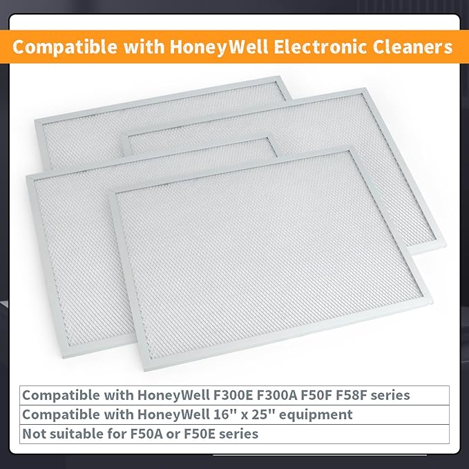 4Pcs 50000293-002 Post Filter Compatible with HoneyWell Electronic Cleaner F300E F300A F50F F58F Series 16" x 25" Equipment Models Replacement Parts 16" x 12.5"