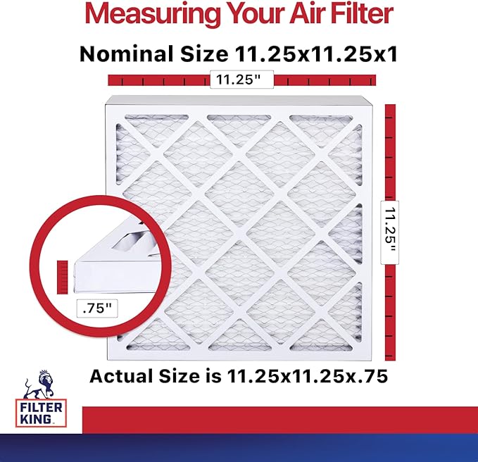 Filter King 11.25x11.25x1 Air Filter (MERV 11) (6-Pack) Dust & Allergy Control AC Furnace Filters, MADE IN USA, HVAC, Pleated, Electrostatic (Actual Size: 11.25 x 11.25 x .75)