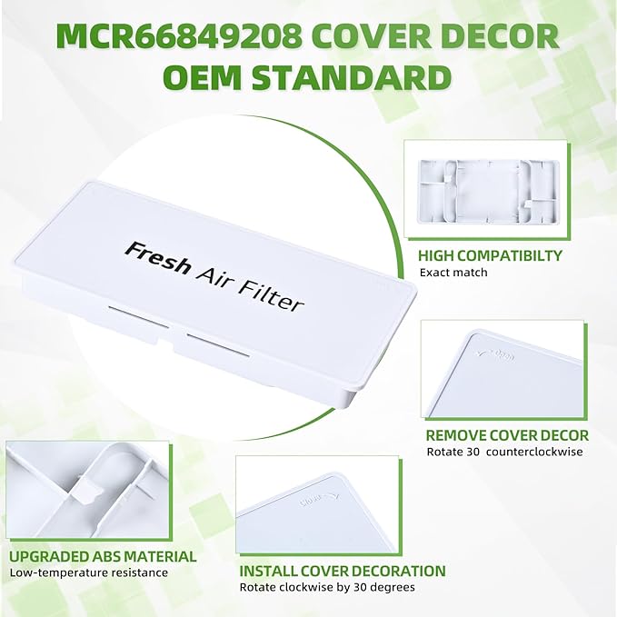 MCR66849208 MCR66849219 Filter Cover Decor Compatible With LG Refrigerators LMRS28596D LMRS28596S LMRS28626D and More, Fresh Air Filter Cover replacement 4957379 AP6892370 ACW75477501 MCK703881