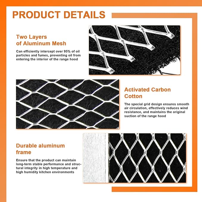 Cenipar 97007696 Range Hood Filter,41f Stove Hood Vent Filter Replacement For Broan& Nutone Charcoal Carbon Combo Replace 6105c 97005687-By Size 8.75" X 10.5 X .44"(4 Pack)