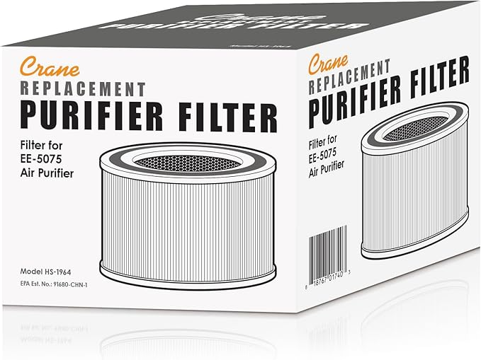 Crane Genuine Air Purifier Replacement Filter For Model EE-5075, HS-1964, HEPA Air Filter Replacement, Pack Of 1, 3-Stage Filtration For Better Indoor Air Quality