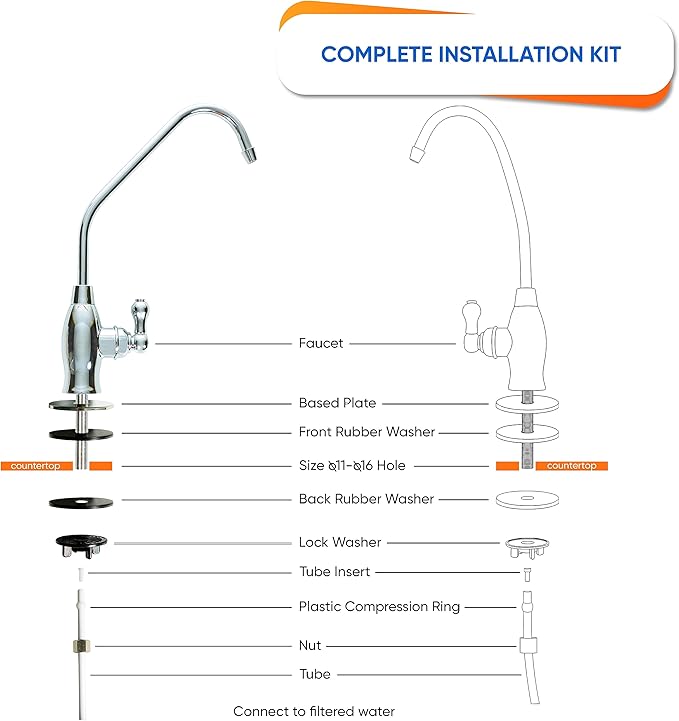 Aquaboon Drinking Water Faucet for Kitchen Sink Chrome RO Faucet Stainless Steel Non Air Gap Sink Water Dispenser