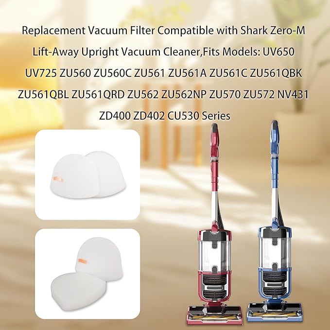Replacement Filter Compatible with Shark Navigator UV730 UV725 UV725 26 ZU560 ZU560C ZU561 ZU562 ZU572 UV650 ZD400 ZD402 CU530 Zero-M Lift-Away Upright Vacuum (2 Packs)