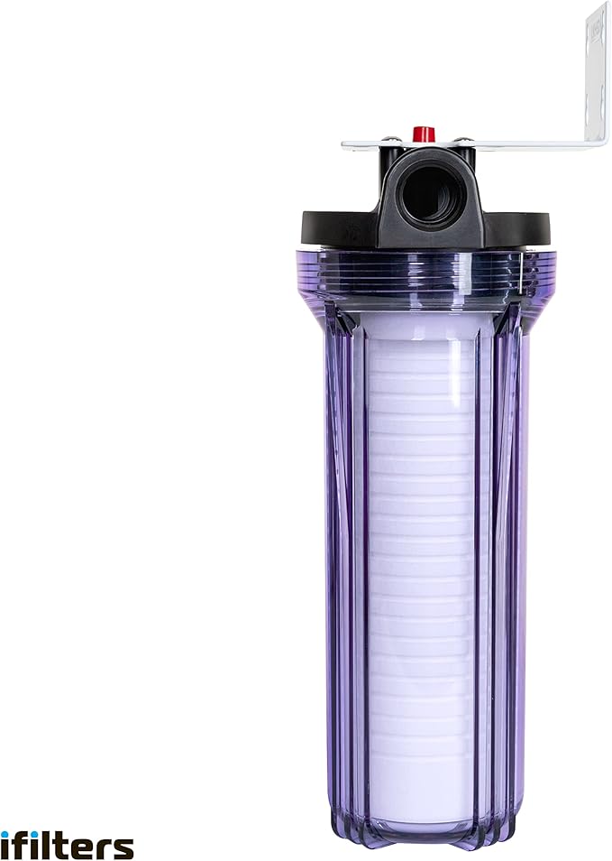 iFilters Whole House Sediment Filter System for Dirt, Sand, Silt, Rust and Scale - Clear Housing - 3/4" Ports - Pressure Relief Button