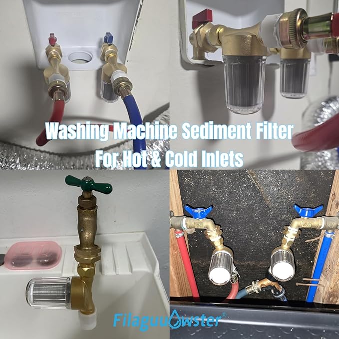 FA21 Washer Water Filter Reusable, brass garden hose filter with 3/4" adapters, 40-50 Micron, inline sediment filter for washing machine shower well water RV Car Wash