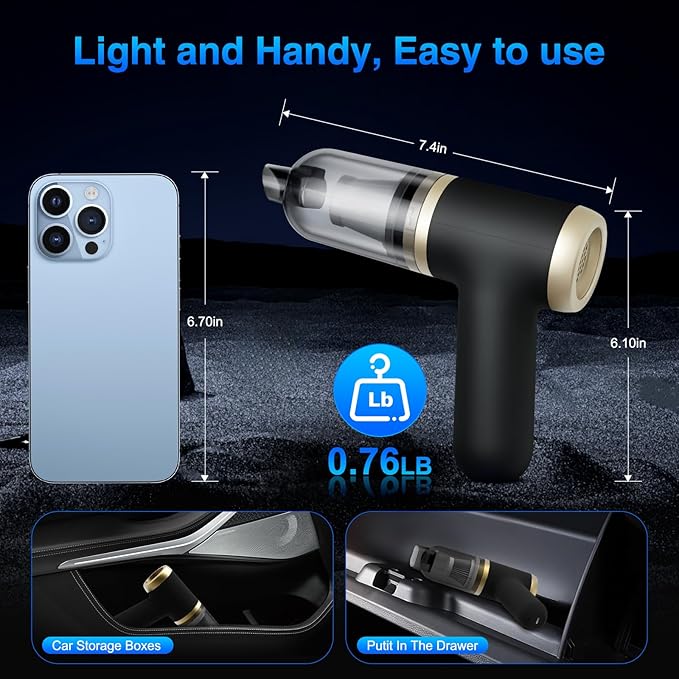 2-in-1 Handheld Vacuum & Blower with 20000PA Suction – 0.76 lb Weighs Mini Vacuum Cleaner Cordless for Quick Car, Home, Hand Vac with HEPA Filter & 5 Attachments