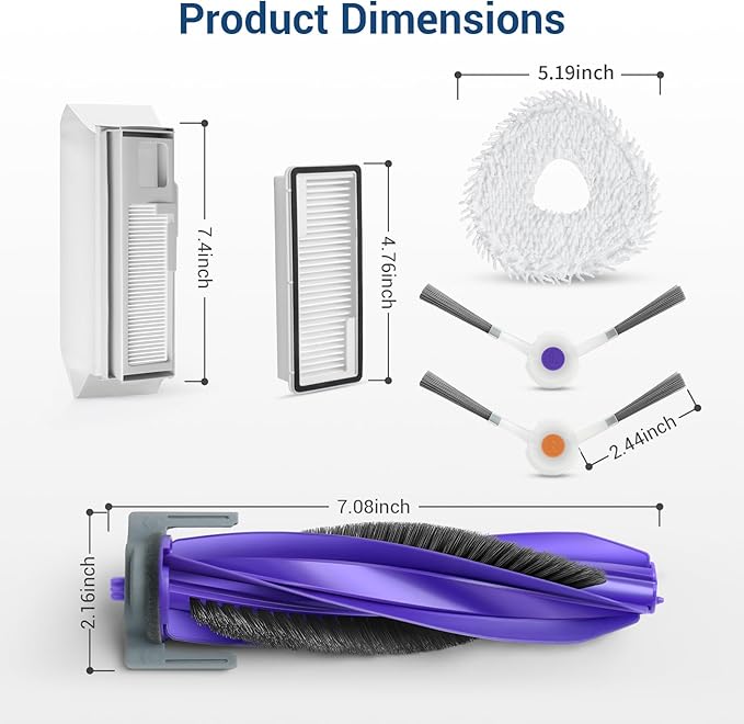 20Pcs Replacement Parts for Narwal Freo X Ultra Accessories Robot Vacuum Cleaner Spare Kit, 1 Main Roller Brush, 4 Hepa Filters, 4 Mop Pads, 4 Dust Bags, 6 Side Brush,1 Clean Tool