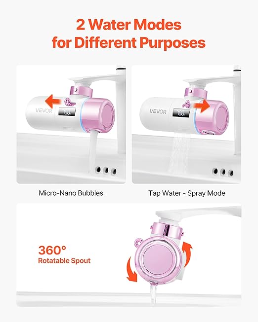 VEVOR Skincare Water Filter, Faucet Mount Water Filters with Micro-Nano Bubble for Skin, Sink Tap Purifier, Removes Chlorine with 1 Filter, for Kitchen and Bathroom Faucets, Pink + Gold