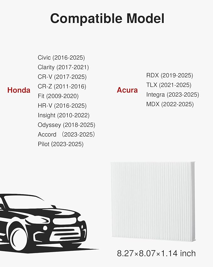 Puroma Cabin Air Filter Replacement for CP182, CF11182, Honda Civic, Clarity, CR-V, CR-Z, HR-V, Fit, Insight, Odyssey, Acura MDX, RDX, TLX, INTEGRA