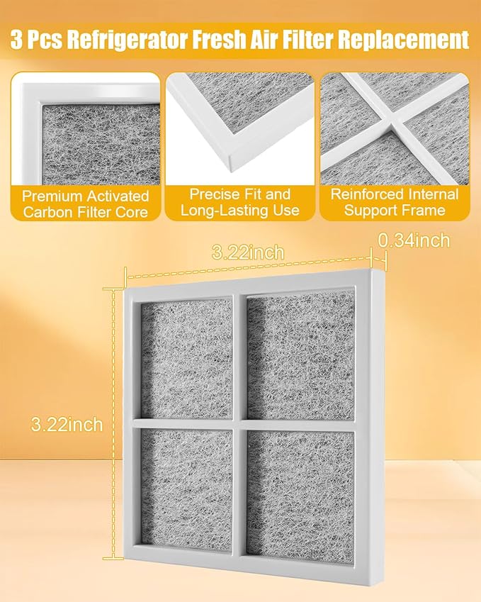 3 Pcs Refrigerator Air Filter Replacement compatible with LG LFXS26973S LFXS28596S LRFXC2406D LRFXC2416S LRMDS3006D Fridge, Activated Carbon Fresh Air Filter Replacement