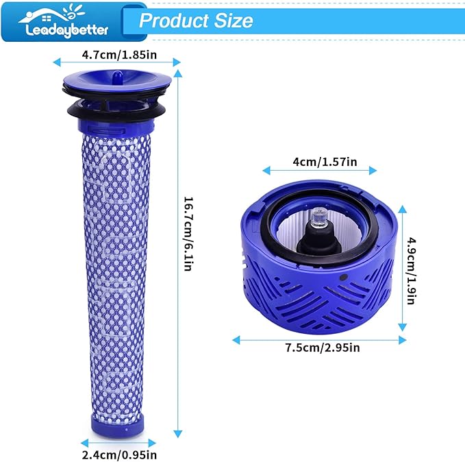Leadaybetter V6 Filters Replacement for Dyson Absolute Total Clean Cordless Stick Vacuum, 2 Pack Post HEPA and Pre Filter Replacements, Compare to Part # 966741-01 & 965661-01