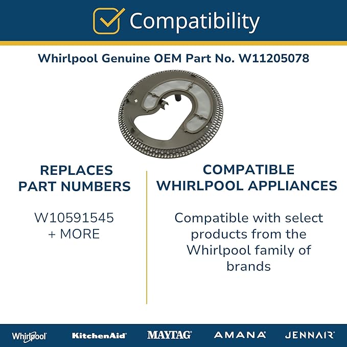 Whirlpool W11205078 Genuine OEM Dishwasher Pump Filter Replacement Part - Replaces W10591545