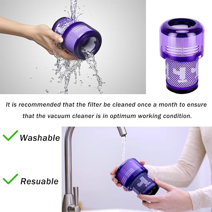 2 Pack V12 Filter Replacements for Dyson V12 Slim Vacuum Filter, Absolute Vacuum Cleaner Filter for Dyson V12 Detect Slim Vacuum, V12 Detect Slim Filter Replacement Compare to Part 971517-01 (Purple)