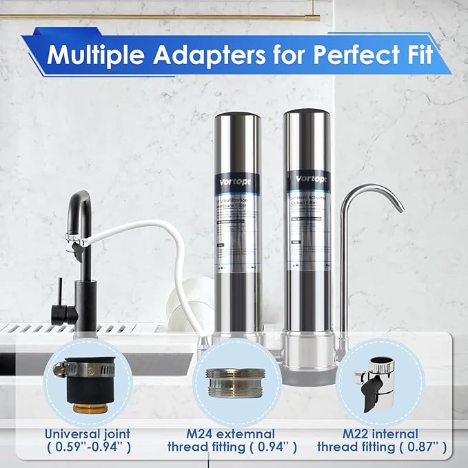 VORTOPT Countertop Water Filter System,Direct Connect Water Filtration-0.01μm Filtration Reduces PFOA/PFOS,Chlorine,Heavy Metals,Bad Odors-C2 and UF Filter.