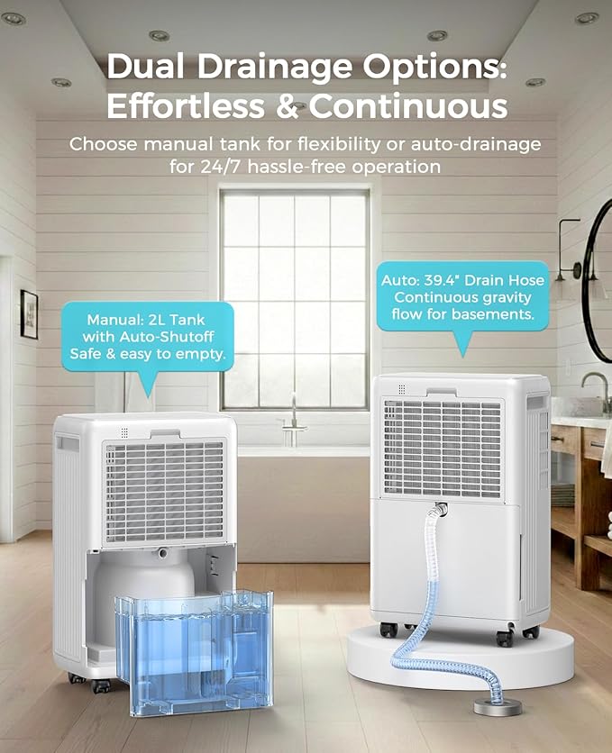 32 Pint Dehumidifier for Basement, 2500 sq.ft Dehumidifiers for Home with Drain Hose, 3 Modes, Auto Defrost, 24H Timer, Quiet Smart Humidity Control for Large Room, Bedroom, Bathroom, RV