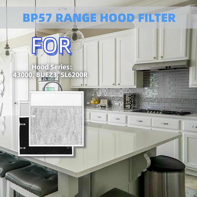 BP57 Stove Hood Vent Filter with Light Lens,Kitchen Exhaust Grease Filter, Grease Air Filter 11 3/8" x 11 3/4" (1-Pack) for Broan-NuTone fit 43000 Series Range Hood