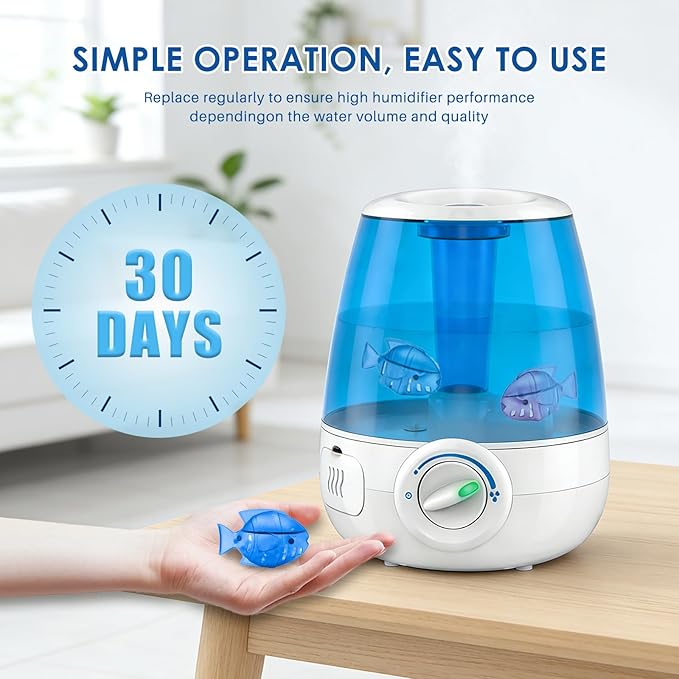 12 Pack Humidifier Cleaning Fish, Humidifier Cleaner for Most Humidifiers + Fish Tanks, Demineralization Cartridge to Purifie Water, Prevent Hard Water Build-Up, Reduce Scale to improve Humidification